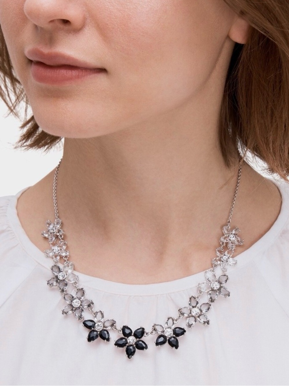 Kate Spade Bed of Roses Crystal Statement Necklace in Silver and Black